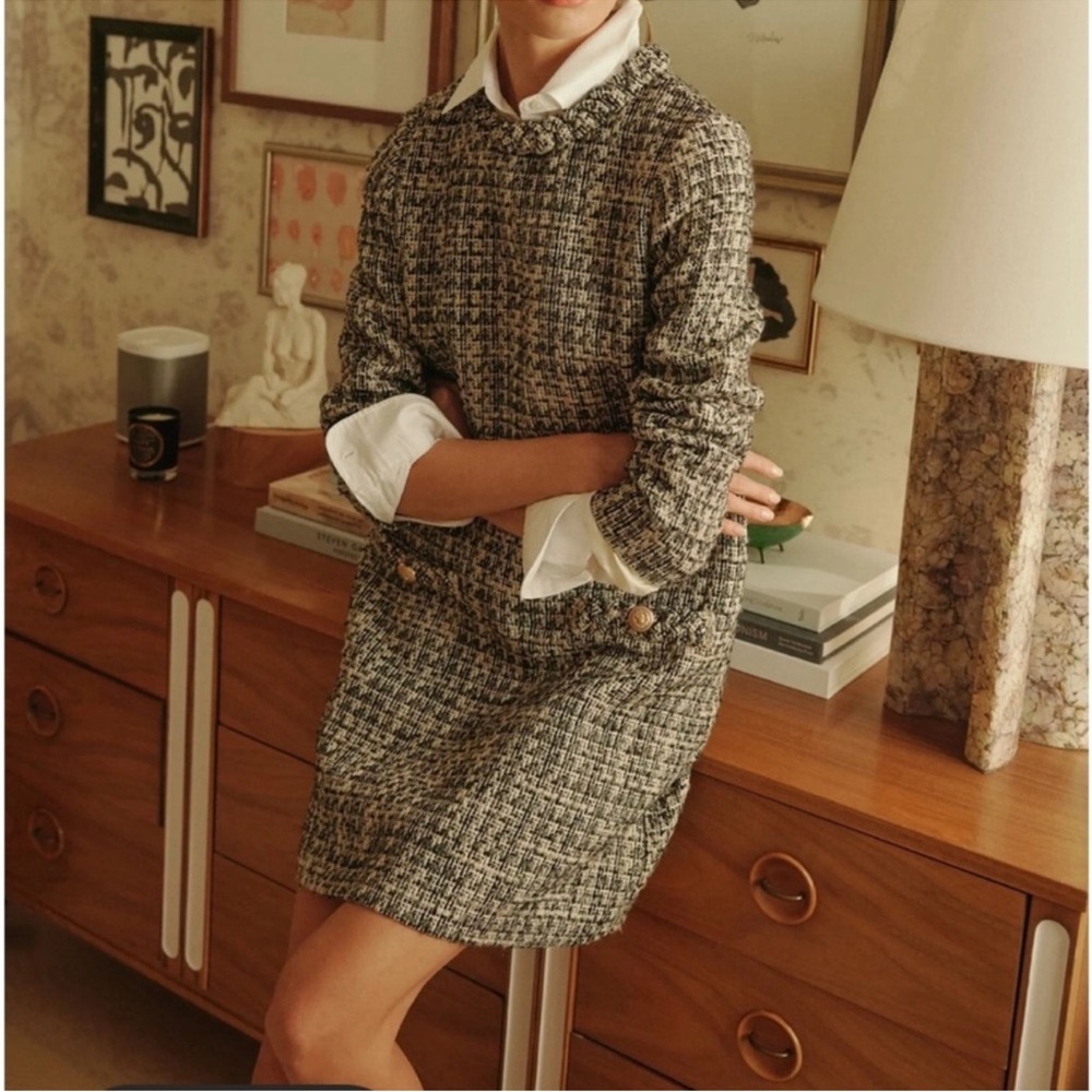 Tuckernuck Long Sleeve Black and White Tweed Dress